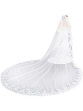 Elegant 2-Tier Lace Wedding Bridal Veil with Comb - Royal Length, Perfect for